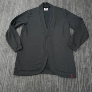 Japan Airlines Cardigan Sweater Unisex Gray One Button Long Sleeve Solid Large
